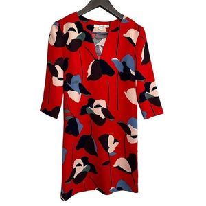 Boden Red Floral Ottoman Midi Dress Size 2r Knee Length